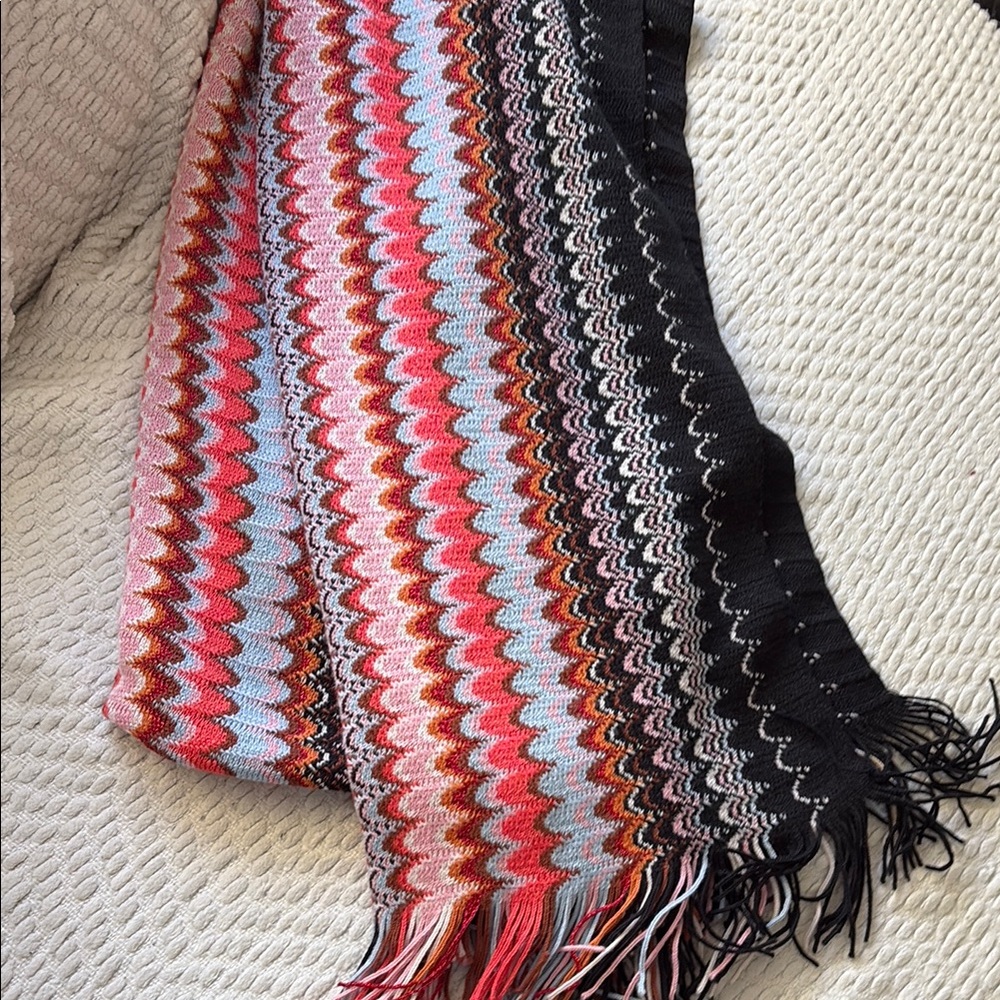 Missoni Red and Black Chevron Scarf with Fringe